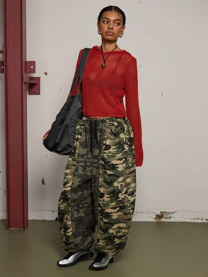 COUREZ Öppen stickad huvtröja med lång ärm/Y2K vårkläder för kvinnor gatukläder söta utklädnader kaosstickning fest rave stickad kofta sommarbyxor sommaroutfits trattringad stickning