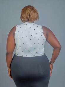 CurvyTilda 法式女式无袖休闲衬衫，简约时尚日常穿着，春夏季，心形图案印花，情人节，浪漫优雅，无袖上衣 - 杏色 - 查看 6