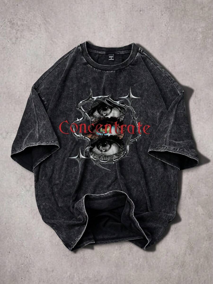 GENIUS ODE Men's Dropped Shoulder Short Sleeve Loose Casual Fashion Round Neck T-Shirt, Summer - Black - View 1