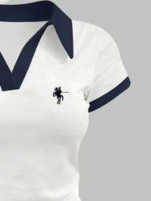 مجموعة قميص بولو للمراهقات 2 قطعة، أزرق داكن، أزرق، أزرق وأبيض، بتصميم ضيق، مناسب للخروجات، كلاسيكي، شعار كلاسيكي، مناسب للبنات، بولو، موضة، ربيع/صيف، ربيع/خريف، جميع المواسم، مريح - متعدد الألوان - مشاهدة 4