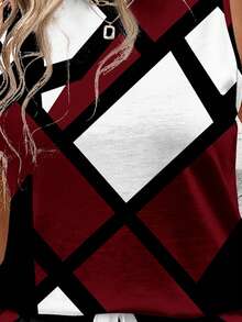 EMERY ROSE 2pcs/Set Women Casual Geometric Color Block Round Neck Tank Top And Shorts Set, Suitable For Summer - Multicolor - View 6