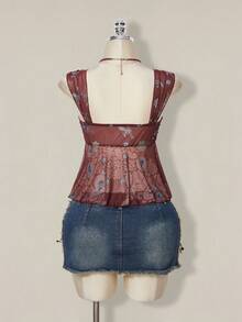 SHEIN ICON Áo tank top không tay in họa tiết tối giản kiểu miền Tây, phong cách hippie, áo cao bồi, áo kiểu khăn choàng, hàng mới về năm 2026 dành cho nữ, thích hợp cho các lễ hội mùa xuân hè. - Nhiều màu - Xem 2