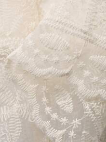 FRIFUL 女士纯色米色薄纱蕾丝面料直筒宽松休闲裤 - 米色 - 查看 7