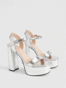 CUCCOO LuxiPop 女士经典简约厚底高跟凉鞋性感夜店宴会舞会女鞋 - 銀色 - 查看 3