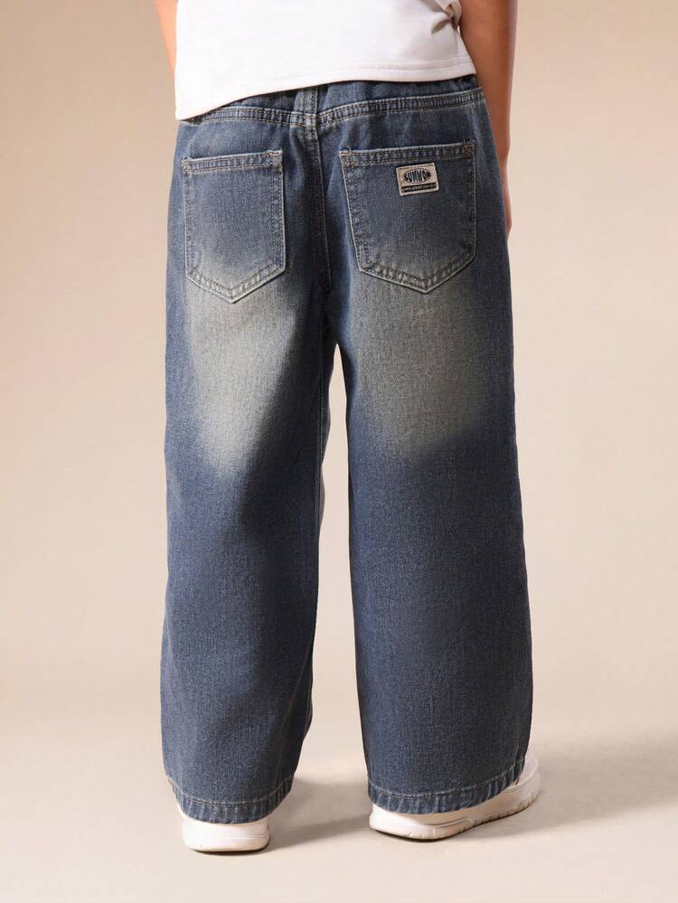 Vintage Wide Leg Denim Jeans With Drawstring