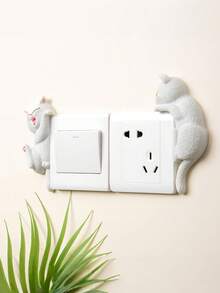 Cute Pet Simulation Cat 3D Resin Double Switch & Socket Panel Sticker, Wall Defect Concealing Decorative Decal For Home Use - Multicolor - View 4