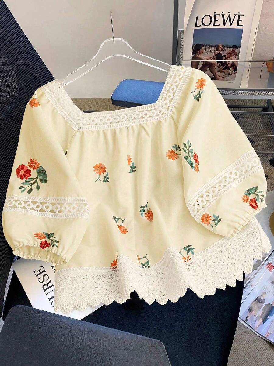 Franclia 女士印花方领度假衬衫，夏季服装 - 黃色 - 查看 1