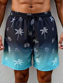 Surfspeed Men's Gradient Coconut Tree Print Casual Beach Shorts - Dark Green - View 4