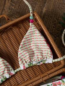 Swim Vcay Bộ bikini hai mảnh dành cho nữ, kiểu dáng thường ngày, thích hợp cho kỳ nghỉ biển, với họa tiết in màu sắc tươi tắn và chất liệu vải mềm mại. - Nhiều màu - Xem 5