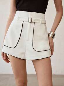 MOTF PREMIUM SHORTS DE MUJER CON RIBETE CONTRASTANTE, PRIMAVERA/VERANO - Blanco - Ver 2