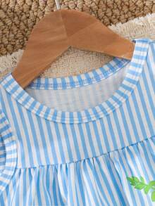 SHEIN Playful Pals Baby Girls' Cute Rabbit Animal Element Sleeveless Dress, Fashion New Style For Spring & Summer - Blue - View 4