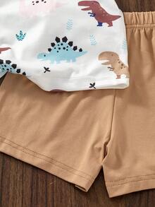 SHEIN Vintaside Kids Bộ đồ 2 món cho bé trai/bé gái: áo thun gân phối màu tương phản và quần dài màu xanh dương, trang phục thường ngày thoải mái, đa năng, phù hợp cho các dịp hè. - Màu Khaki - Xem 7