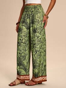 Breezaya 女士复古印花腰部抽绳设计休闲裤，度假装扮 - 彩色 - 查看 5