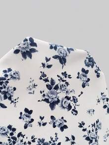 Balvessa Top de tirantes casual con diseño de botones y estampado floral pequeño para vacaciones - Azul y blanco - Ver 5