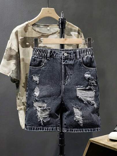 Jeans casuales y versátiles con efecto desgastado para niños preadolescentes, ropa de moda urbana y para exteriores