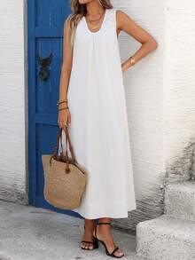 Silhoulove Women's Solid Color Casual Loose Sleeveless Dress, Suitable For Vacation - White - View 1