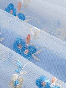 SHEIN Girlism Tween Girls Elegant Floral Embroidered Mesh Camisole Dress, Summer - Blue - View 4