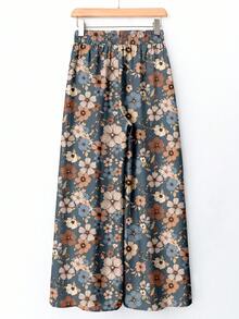 Rusticease Women's Elastic Waist Wide Leg Casual Printed Pants, Floral Print - Multicolor - View 2