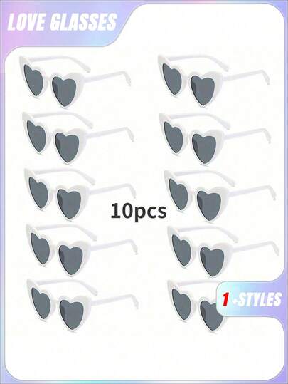 10pcs Cute And Interesting Heart-Shaped Decorative Fashion Glasses For Both Men And Women, Suitable For Wedding Parties, Dance Parties, Etc., In White Color, Christmas