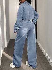 DAZY Damen Jeans Crop Top und Jeans Set - Blau - Übersicht 3