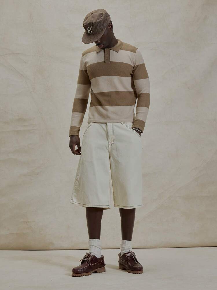 Musero Boxy Cropped Regular Fit Long Sleeve Contrast Striped Polo Knit Jumper Sweater Spring Summer Essentials - Multicolor - View 3