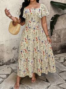 Breezaya Robe bohème à col volant avec imprimé floral épars, pour femme, adaptée aux pique-niques printaniers, sorties de Pâques, vacances d'été à la plage, rendez-vous de la Saint-Valentin - Multicolore - Voir 5