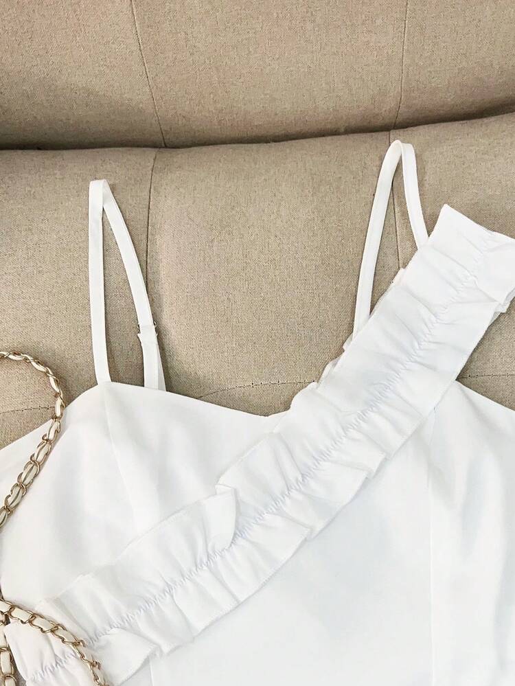 GlowEve Petite 女士撞色单肩上衣和蓝白短裤两件套，休闲度假装，春夏款 - 彩色 - 查看 7