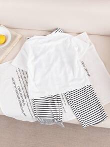 幼儿男童时尚卡通小狗印花圆领韩版短袖T恤和宽松条纹直筒裤睡衣套装 - 白色 - 查看 5