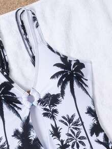 Swim Chiccia Áo tắm liền thân hở lưng in hình cây dừa nhiệt đới dành cho nữ, dây đeo vai có thể điều chỉnh, tôn dáng, thích hợp cho kỳ nghỉ biển và mùa hè. - Nhiều màu - Xem 6