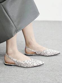 CUCCOO BIZCHIC Snake Skin Mule Slippers, Grey & White Textured Minimalist Pointed Toe, Suitable For Commuting And Dating, Low-Key Wild Vintage High-End Feel - snake pattern - View 5