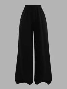 SHEIN 3 PiecesElegant Outfit For Teen Girls: Black & White Sheer Shirt, Camisole, And Wide Leg Pants - Black and White - View 5