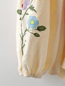 SHEIN LUNE 大码女式法式休闲优雅印花长袖衬衫 - 杏色 - 查看 4