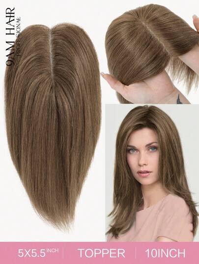 ZERO-NET Hair Toppers For Women Real Human Hair 10Inch Human Hair Topper Middle Part Clip In Topper Hair Pieces For Women