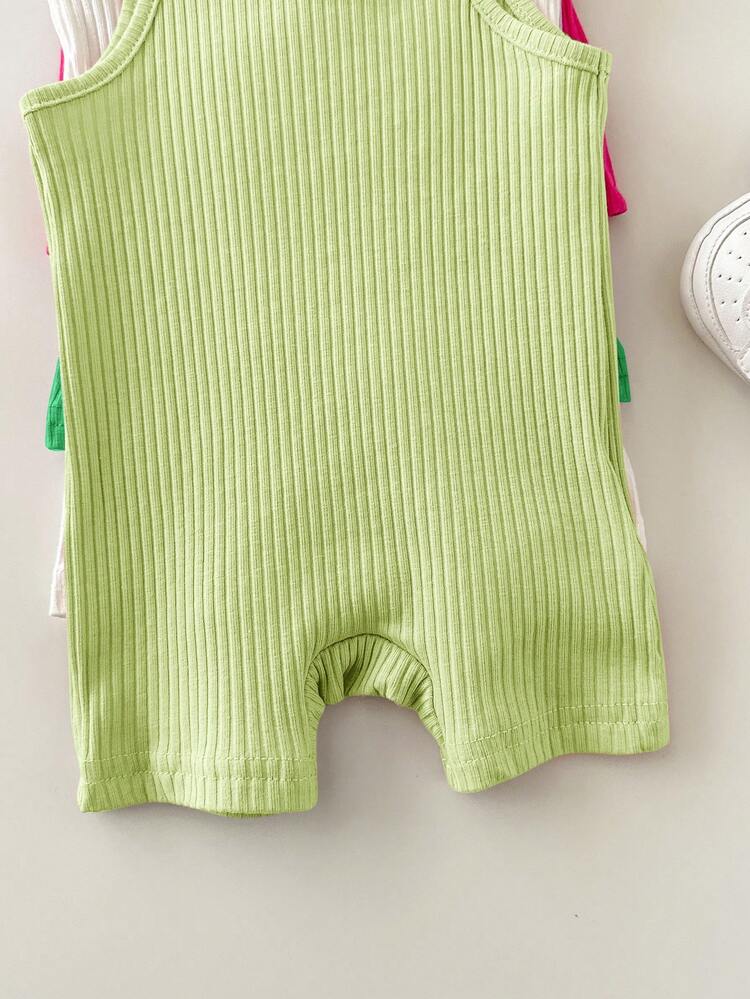 5pcs/Set Baby Girl Casual Solid Color Knitted Camisole Romper Set - Multicolor - View 3