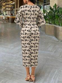 SHEIN Lady Women's Elegant Party Floral Print Twist Dress - Multicolor - View 2