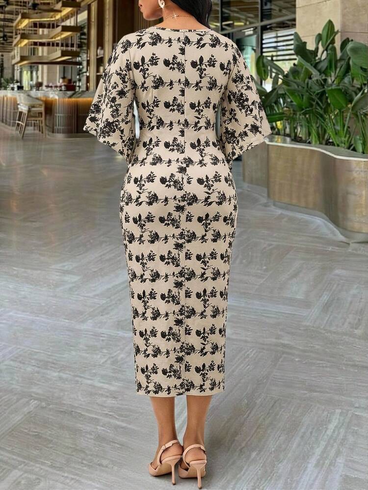 SHEIN Lady 女士优雅派对花卉印花扭纹连衣裙 - 彩色 - 查看 2