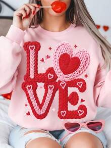 DrmWander Christmas Theme Graphic Print, High-Quality Pigment Dyed Holiday Pullover, Christmas Flower Round Neck Long Sleeve Fleece Sweatshirt - Pink - View 1