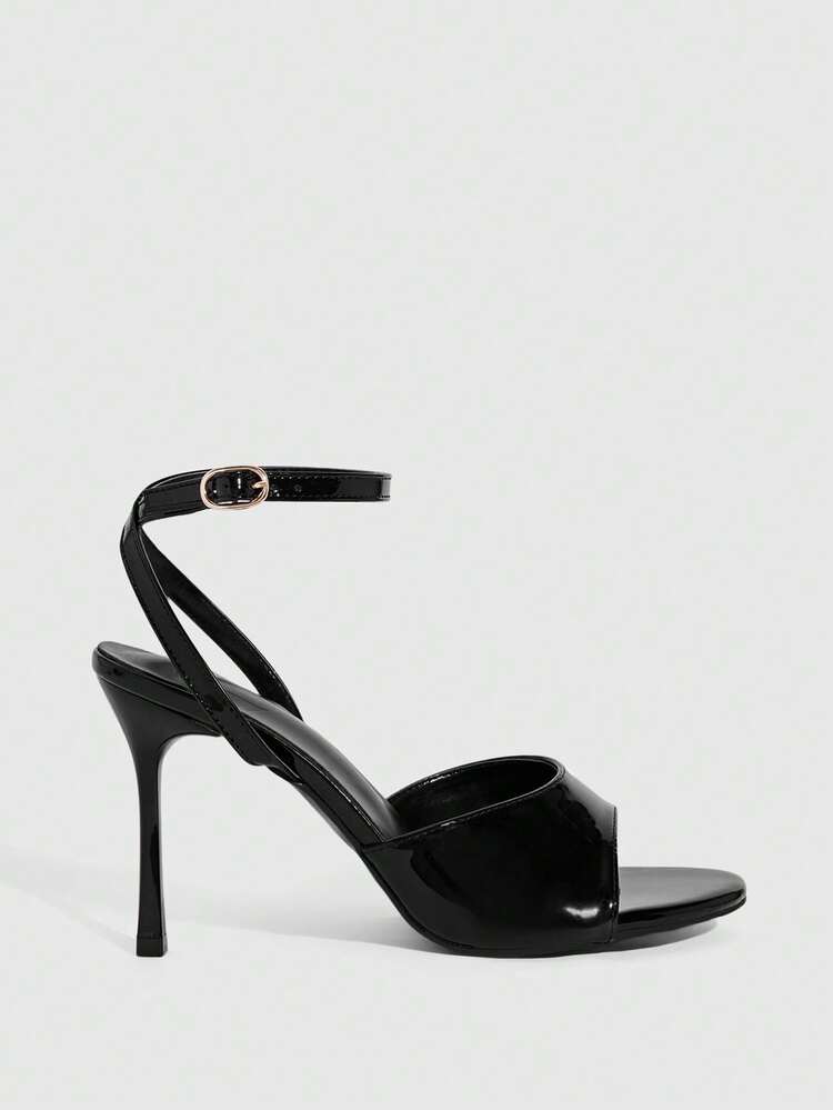 CUCCOO SZL Women's Shoes Fashion Round Toe Black Patent Leather Sexy Elegant Evening Party Style Fine Heel High Heel Sandals Prom Heels