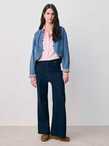 Nöista Denim Jacket With Oriental Style Button, Regular Fit, Mao Collar And Front Pockets, Chinese Style Jacket. Spring, Summer Outfit, Casual Outfit For Women. - Medium Wash - View 5