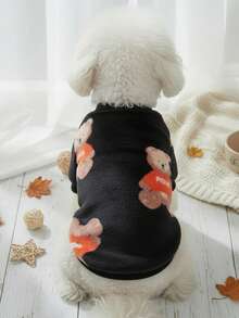 PETSIN 1 Pc Flannel Pet Black Bear Patterned War Sweatshirt - Black - View 4