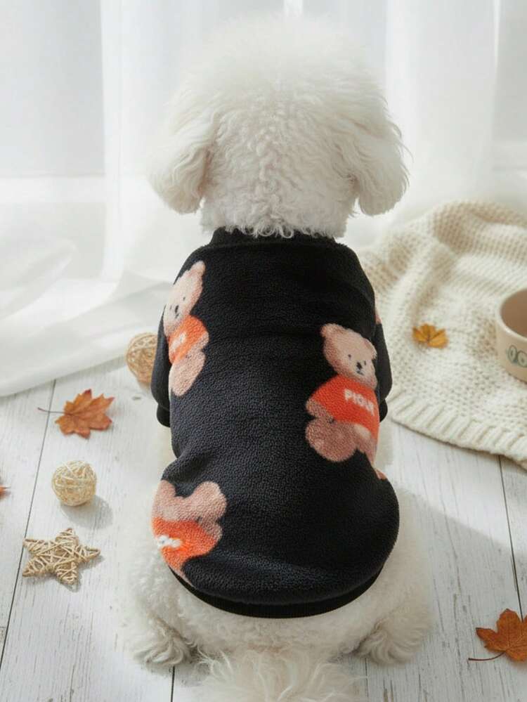 PETSIN 1 Pc Flannel Pet Black Bear Patterned War Sweatshirt - Black - View 4