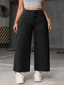 SHEIN CURVE+ Damen Jeans in Große Größen, lässig, nicht dehnbar, schwarz - Schwarz - Übersicht 7