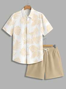 VIVINTIMO Men's Vacation Style Tropical Floral Print Shirt Set Men Resort Wear Two Pieces Summer Outfit Men White Cream Men Beach Clothes Men Beach Outfit Set - Multicolor - View 2