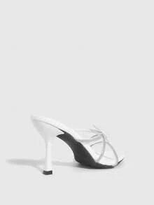 CUCCOO SZL Women's Rhinestone Decor Casual Slip-On High Heel Mules Prom Heels - White - View 8