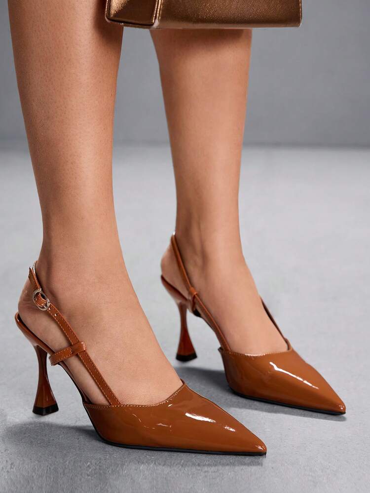 CUCCOO SZL Women's Shoes Buckle Adjustable Women's Brown High Heels Wine Glass Heel Pointed 9CM Elegant Stiletto Shoes Mirror PU Material Sexy Burgundy High Heels Kitten Heel Versatile Fashion Suitable For Daily/Party/Christmas Thanksgiving Valentine's Day Dating/Wedding/Prom/Office Dress Shoes Women's Shoes