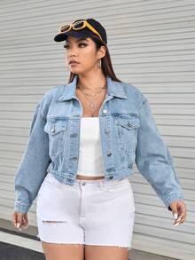 SHEIN EZwear 加碼洗水長袖牛仔外套 - 淺色水洗藍 - 查看 2