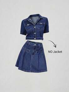 Sweetra Women's Fashion Casual Versatile European Style Elegant Pleated Denim Skirt - Medium Wash - View 5