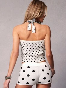 Hauture Women's Polka Dot Tie Front Fly Away Sweater Tank - Apricot - View 2