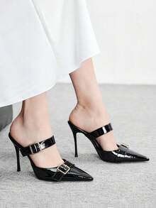 CUCCOO BIZCHIC Women's Pointed Toe Buckle Design Everyday Versatile Fashion High Heels - Black - View 5