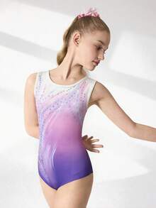 SHEIN Áo liền quần không tay co giãn in họa tiết dành cho bé gái tuổi teen, nhiều màu sắc, phù hợp cho tập thể dục dụng cụ, thi đấu thể thao, tập luyện hàng ngày, họa tiết sống động, trang phục thể thao thoải mái. - Nhiều màu - Xem 5